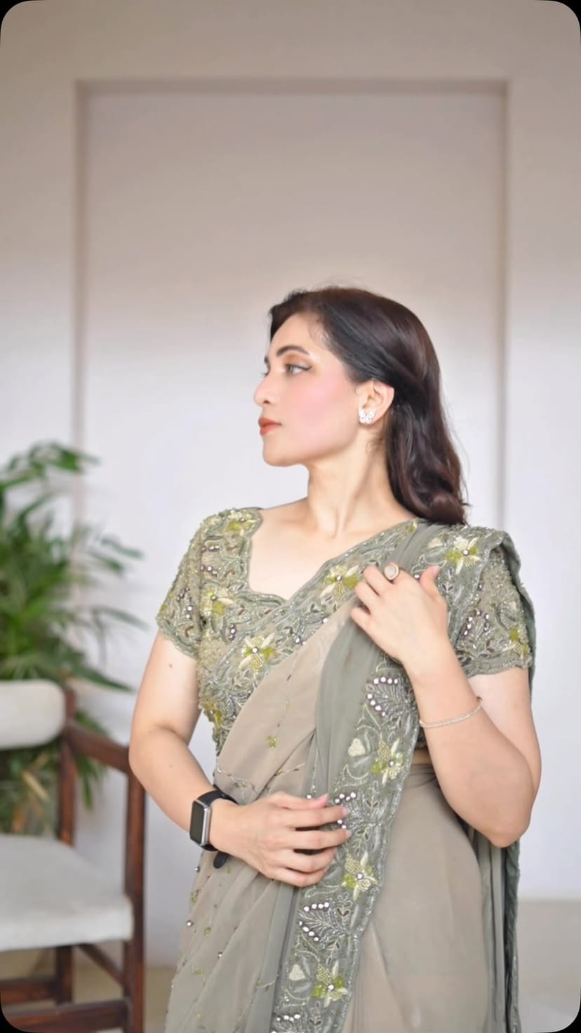 Muted Olive Chiffon Saree